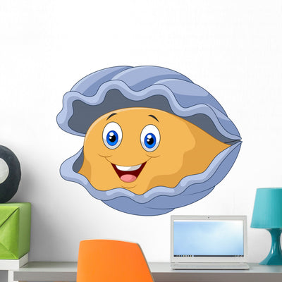 Cartoon Happy Oyster Wall Decal shown on a wall