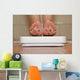 Feet on bathroom scale with hand drawn sad cute faces Wall Mural