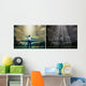 Rough illustration of a man challenging the sky with light shine Wall Mural