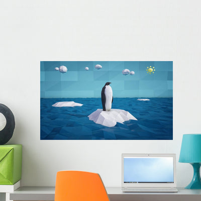 Abstract Penguin On An Iceberg Made Of Colored Paper Wall Decal shown on a wall