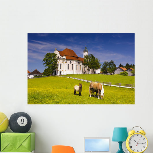 Wieskirche in Bayern mit Haflinger Wall Mural