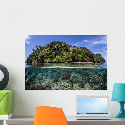Tropical Island And Reef Wall Decal shown on a wall