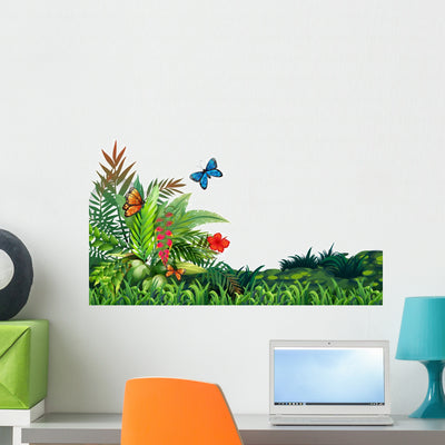 Butterflies And Garden Wall Decal shown on a wall