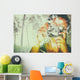 double exposure image of young girl holding old camera and natur Wall Mural