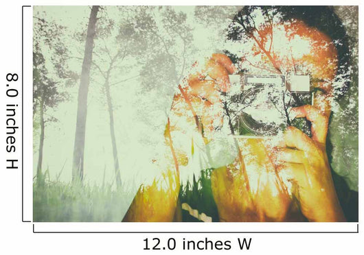 double exposure image of young girl holding old camera and natur Wall Mural