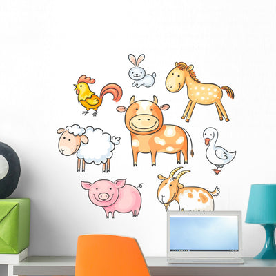 Cartoon Farm Animals Wall Stickers Wall Decal shown on a wall