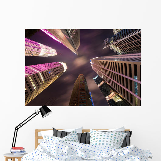 Skysrapers in Singapore during night hours Wall Mural