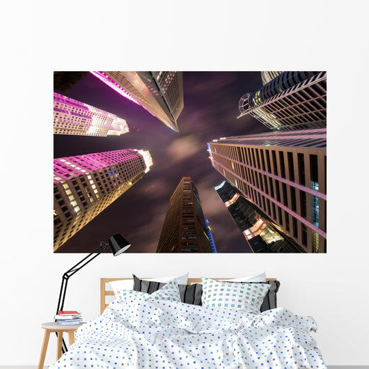 Skysrapers in Singapore during night hours Wall Mural