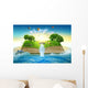Illustration magic opened book covered grass trees waterfall Wall Mural
