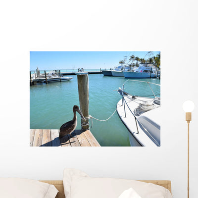Pelican And Boats Wall Decal shown on a wall