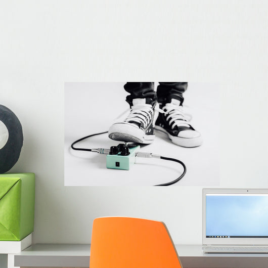 Black and white guitar player stomp on color effect Wall Mural