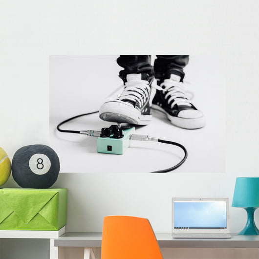 Black and white guitar player stomp on color effect Wall Mural