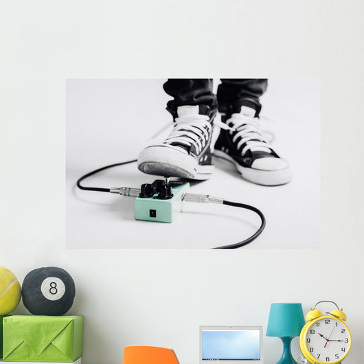 Black and white guitar player stomp on color effect Wall Mural