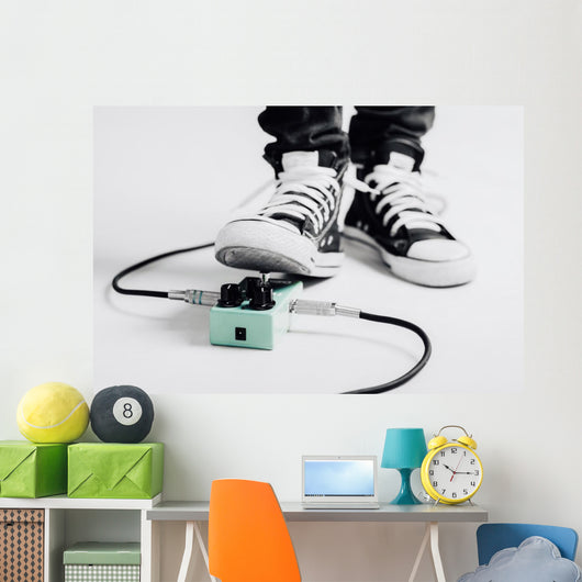 Black and white guitar player stomp on color effect Wall Mural