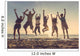 Multiracial group of people jumping at beach Wall Mural