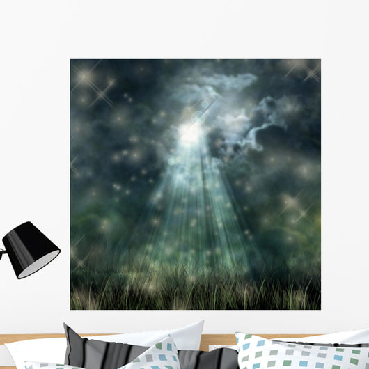 Mystical moonlight flowing from the dark sky to the ground Wall Mural