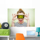 Woman with smartphone and crazy eyes Wall Mural