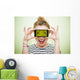Woman with smartphone and crazy eyes Wall Mural