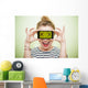 Woman with smartphone and crazy eyes Wall Mural