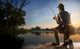 Young Man Fishing At Misty Sunrise Wall Decal