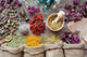 Healing Herbs In Hessian Bags, Wooden Mortar, Small Bottles On O Wall Decal