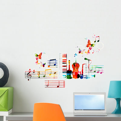 Colorful Musical Instruments Design Wall Decal shown on a wall