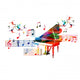 Colorful Piano Design With Hummingbirds Wall Decal