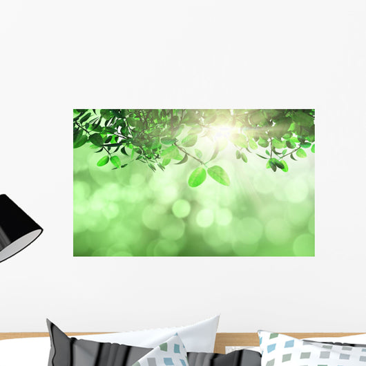 Leaves and grass against a defocussed background Wall Mural