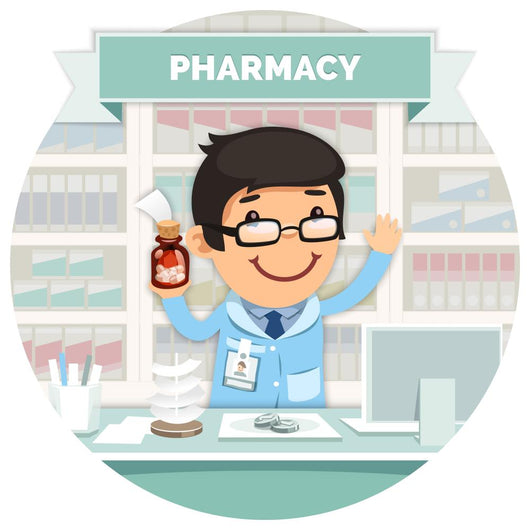 Apothecary Behind The Counter At Pharmacy Round Banner Wall Decal