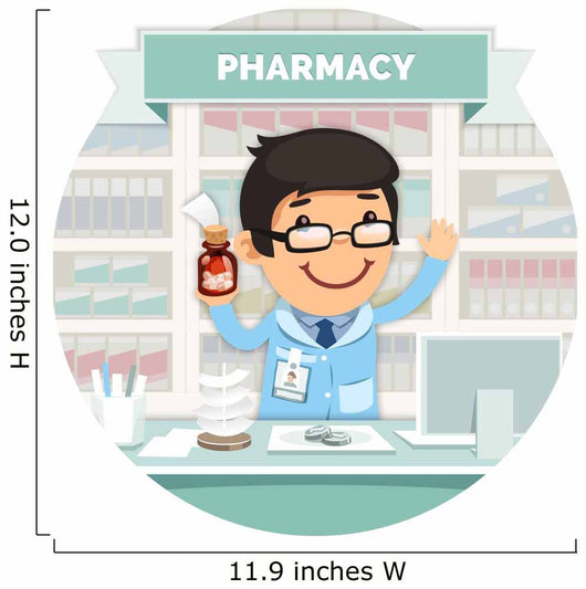 Apothecary behind the Counter at Pharmacy Round Banner Wall Decal