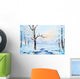 oil painting winter landscape, frozen river in the forest, color Wall Mural