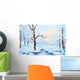 oil painting winter landscape, frozen river in the forest, color Wall Mural