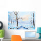 oil painting winter landscape, frozen river in the forest, color Wall Mural