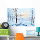 oil painting winter landscape, frozen river in the forest, color Wall Mural
