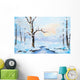 oil painting winter landscape, frozen river in the forest, color Wall Mural