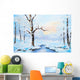 oil painting winter landscape, frozen river in the forest, color Wall Mural