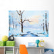 oil painting winter landscape, frozen river in the forest, color Wall Mural