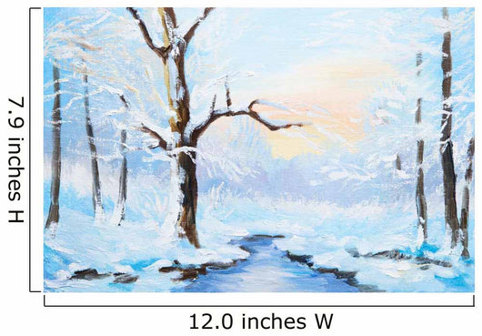 oil painting winter landscape, frozen river in the forest, color Wall Mural