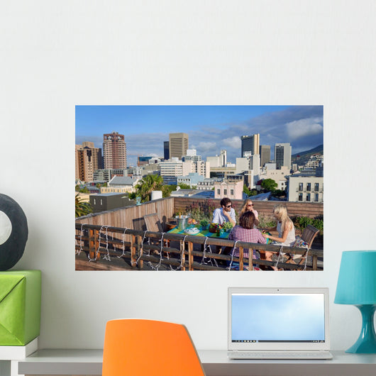 Friends party gathering on rooftop Wall Mural
