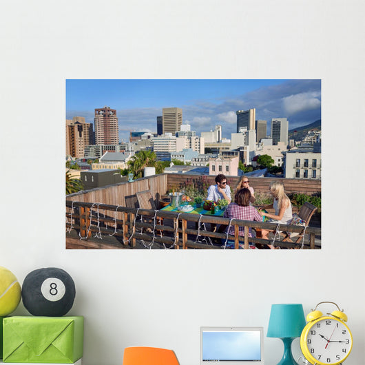 Friends party gathering on rooftop Wall Mural