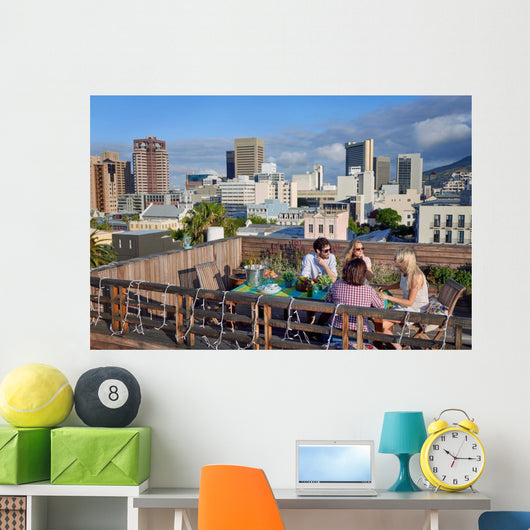 Friends party gathering on rooftop Wall Mural