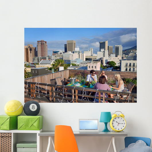 Friends party gathering on rooftop Wall Mural