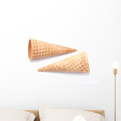 Empty Sugar Waffle Cones On White Background Wall Decal shown on a wall