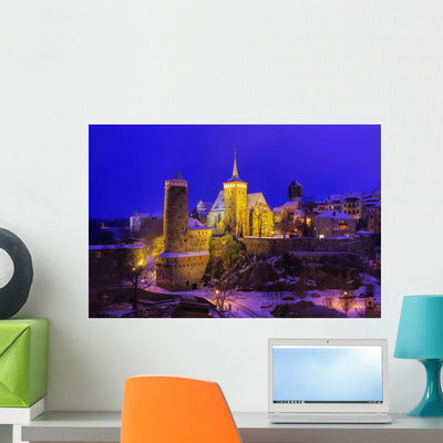 Night-Time Saxon Castle Wall Decal shown on a wall