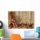 Chocolate Easter eggs and bunny border on wood Wall Mural
