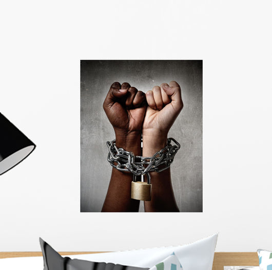 black and white ethnicity hands locked in racial understanding Wall Mural