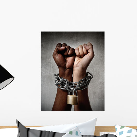 black and white ethnicity hands locked in racial understanding Wall Mural