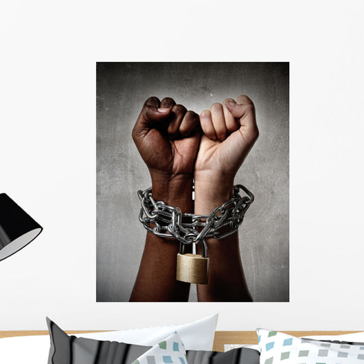 black and white ethnicity hands locked in racial understanding Wall Mural