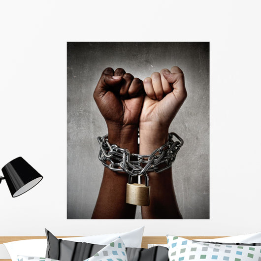 black and white ethnicity hands locked in racial understanding Wall Mural
