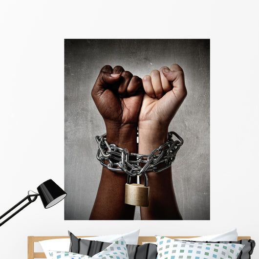 black and white ethnicity hands locked in racial understanding Wall Mural